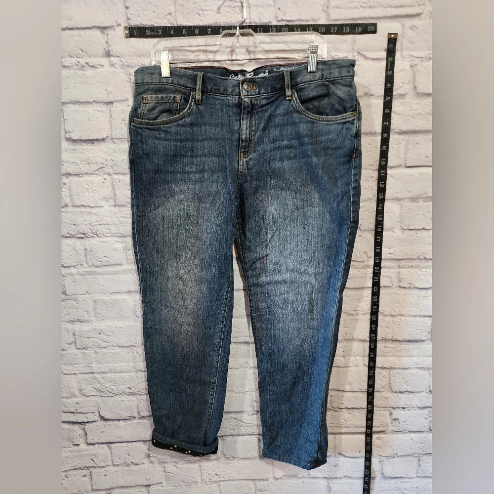 Eddie Bauer black with white stars flannel lined jeans Size 12P